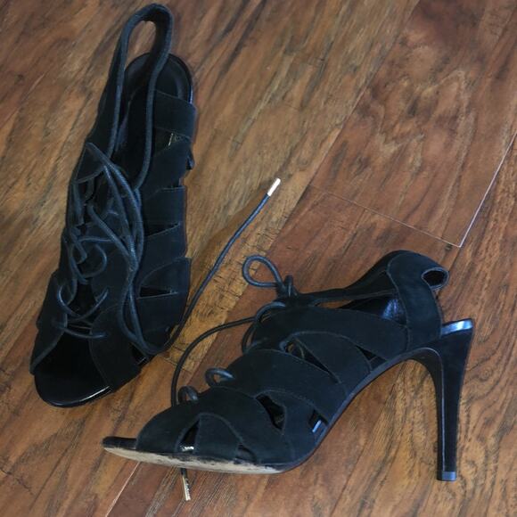 (REVOLVE $295) JOIE Raquel Lace Up Heels Black Witchy Whimsy Fairy Goth 38.5 8.5 - Picture 2 of 7